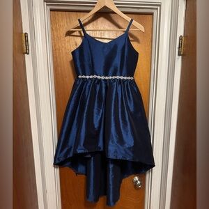 Elegant Rare Editions Navy Blue Kids Sz 16 High Low Dress w Beaded Waist.